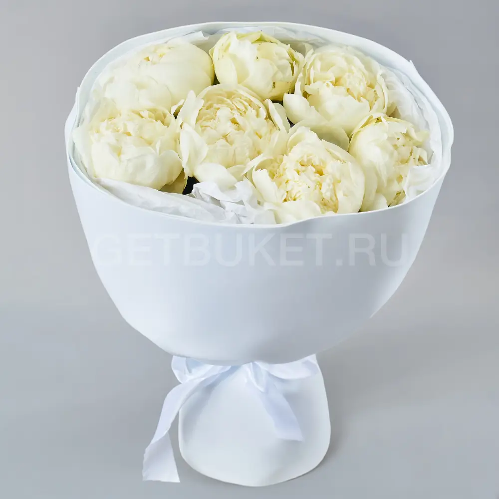 219287 Букет семи белых пионов